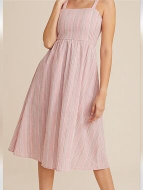 Nwt Maurices XL Blush Pink Striped Open Tie Back Midi Dress